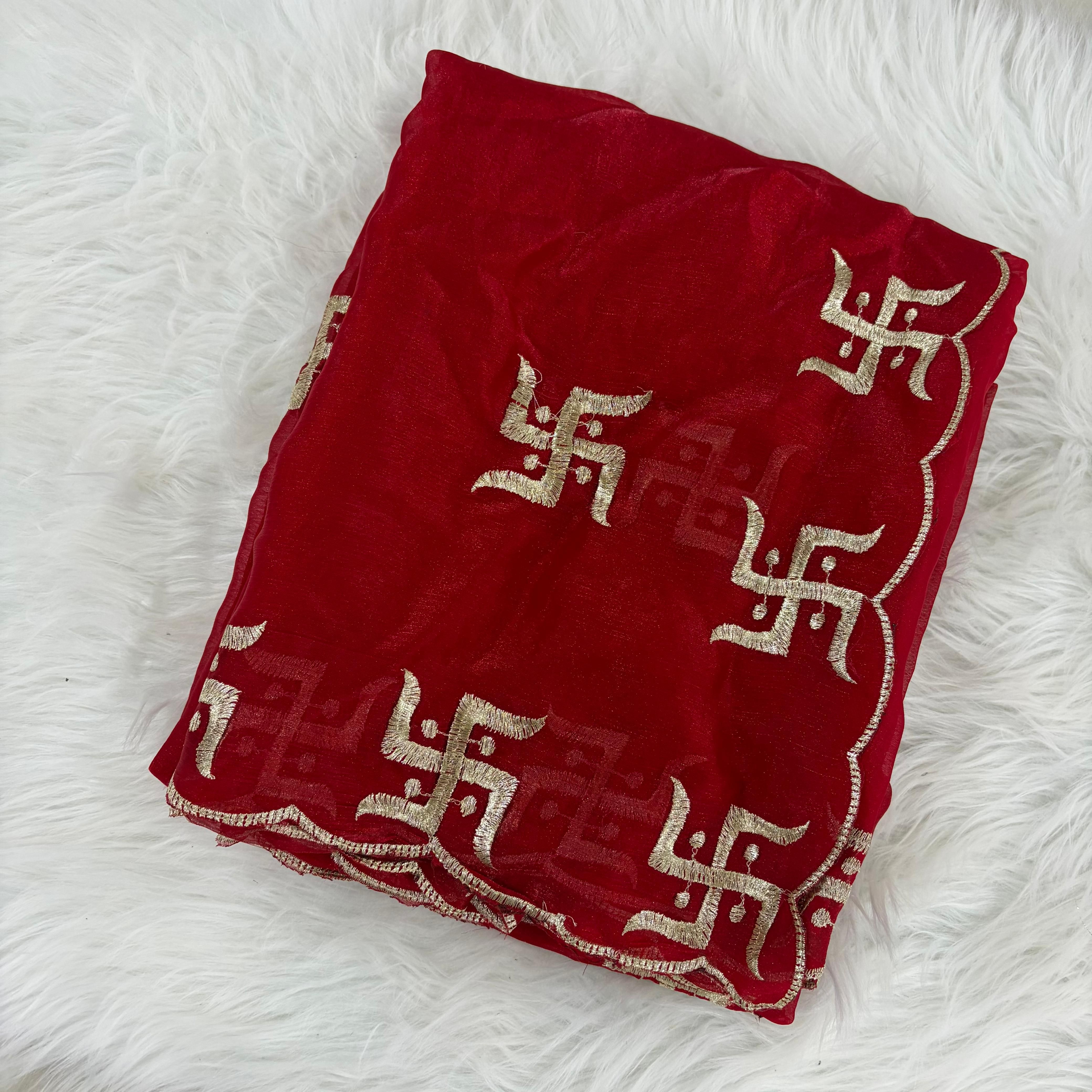 Swastik Special Sawan Yellow And Red Saree