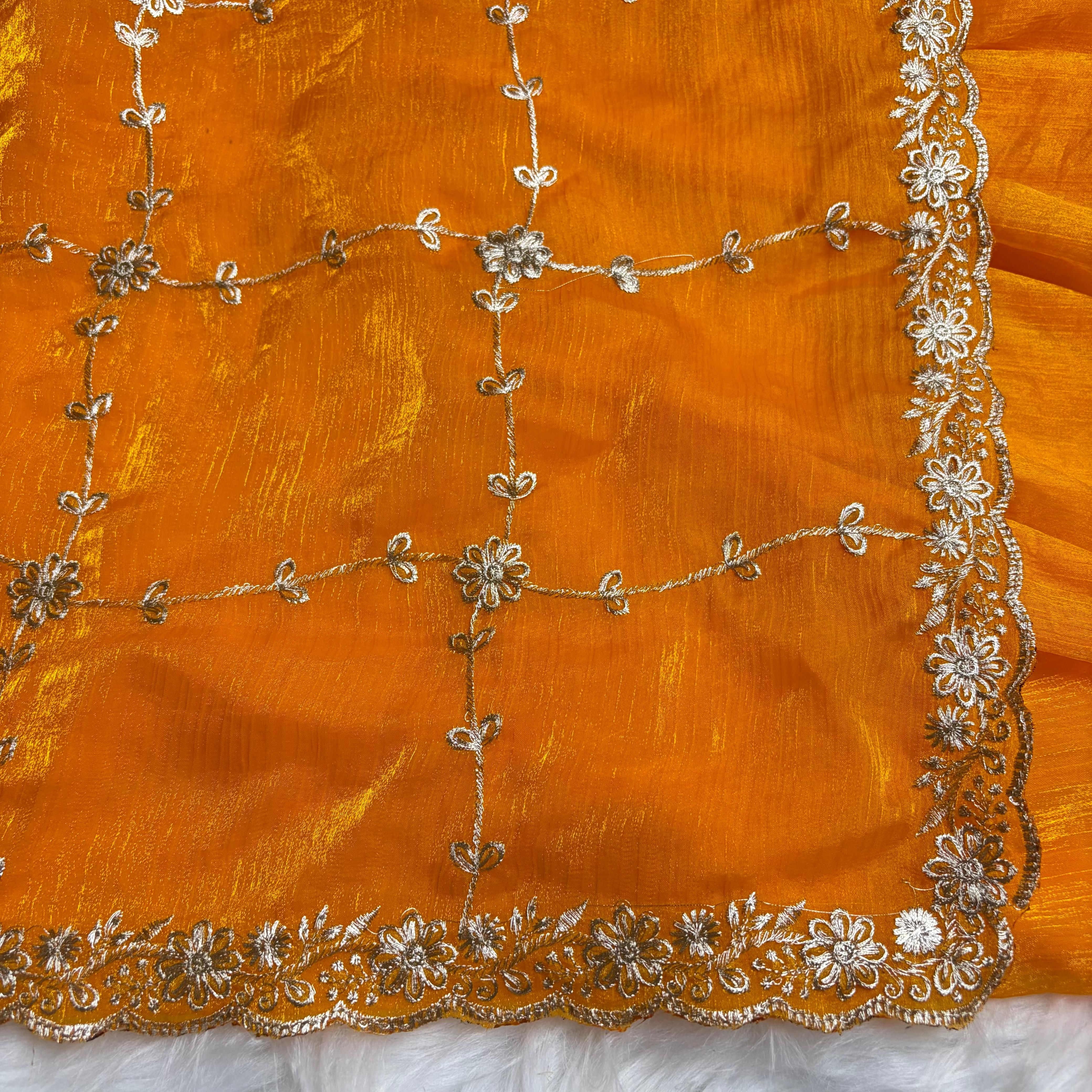 Swastik Special Sawan Yellow And Red Saree