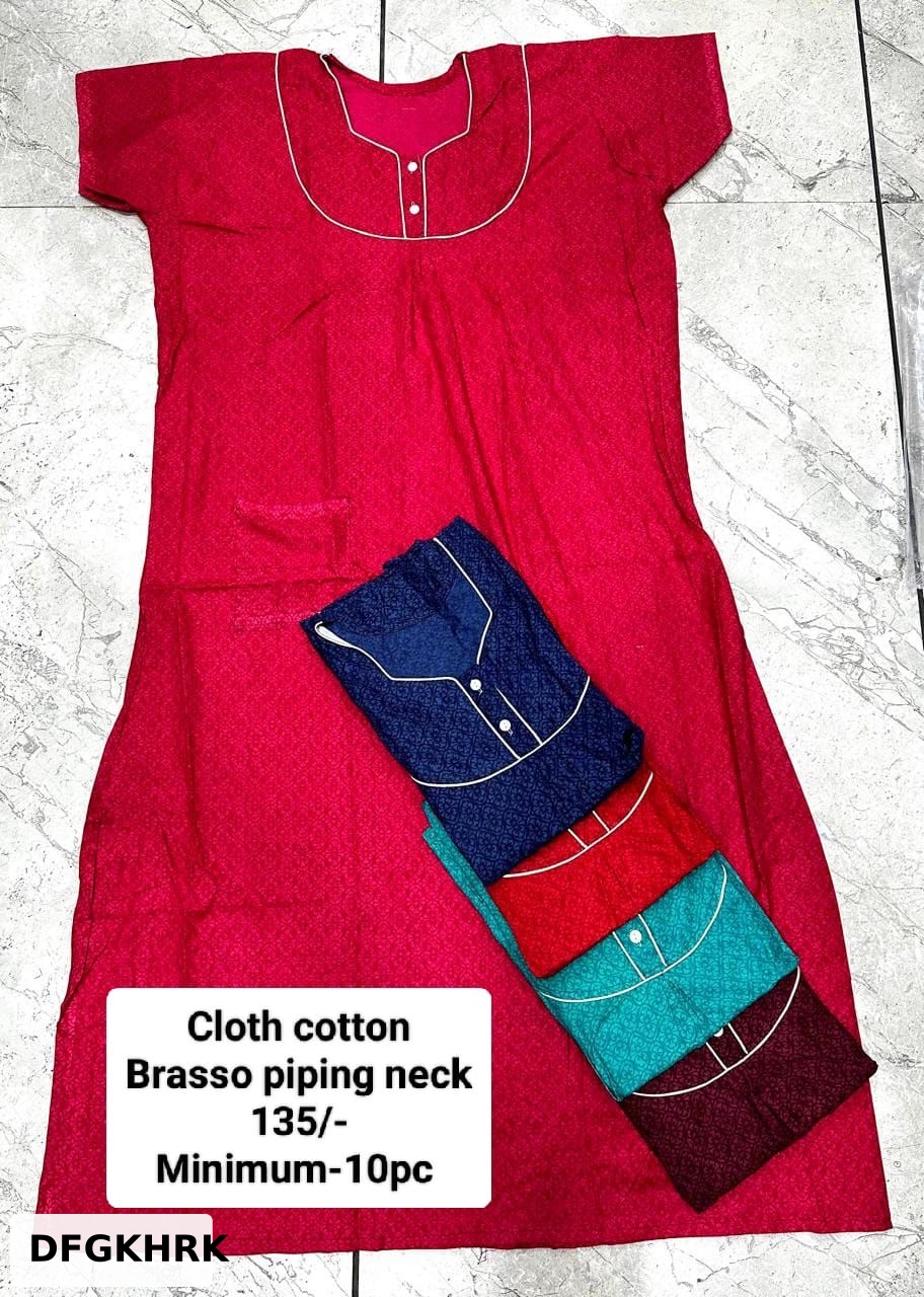 CLOTH COTTON BRASSO PIPING NECK NIGHTY