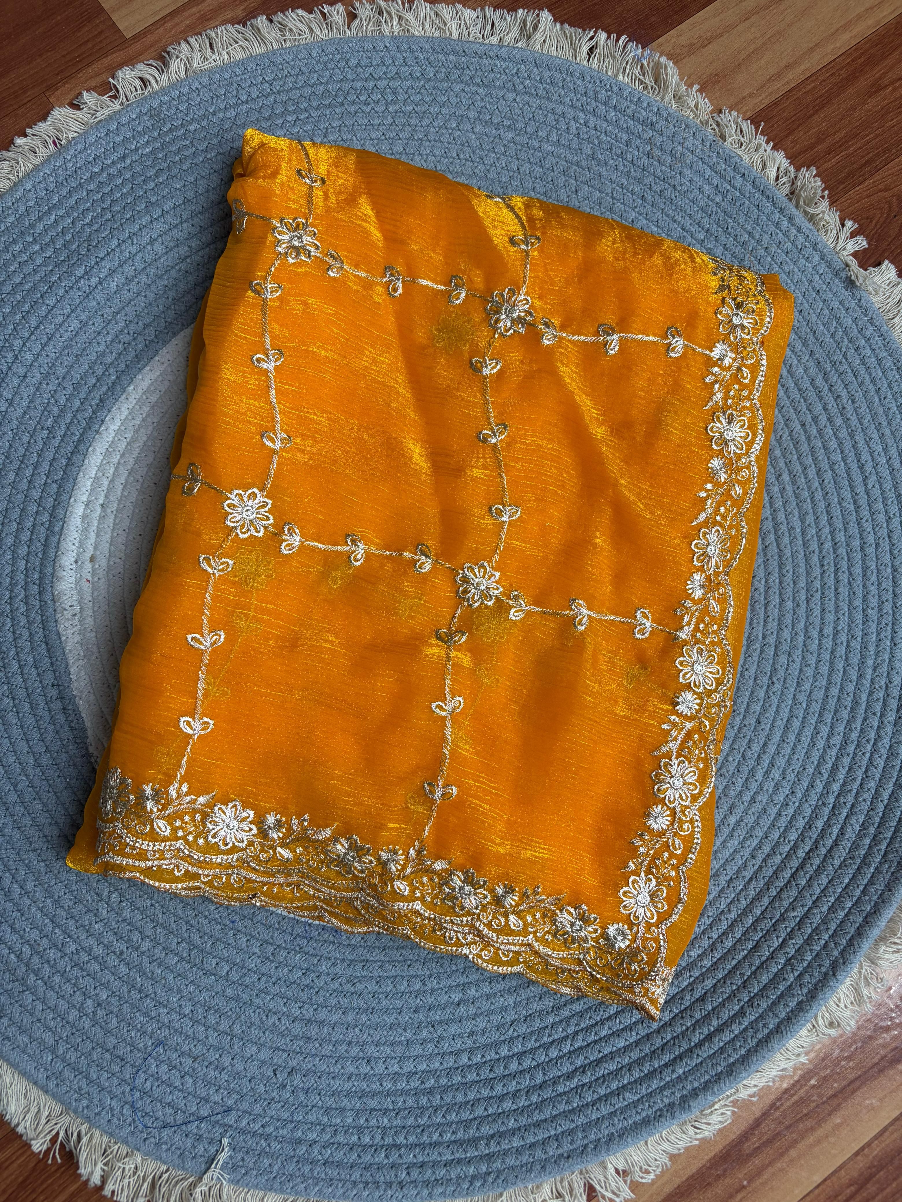 Swastik Special Sawan Yellow And Red Saree