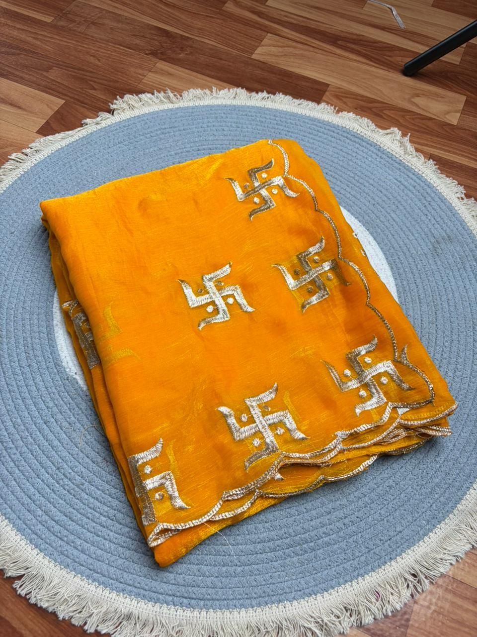 Swastik Special Sawan Yellow And Red Saree