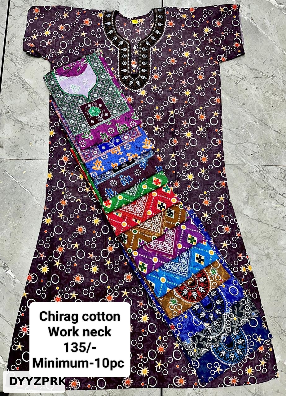 Chirag Cotton Work Neck Nighty
