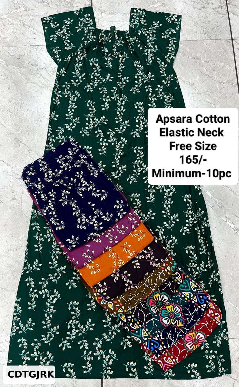 Apsara Cotton Elastic Neck Nighty