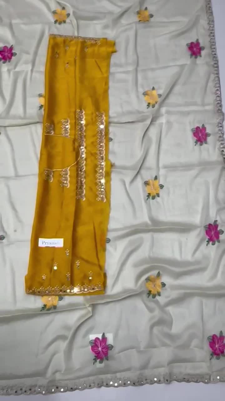 Priyanshi Special Chikoo Saree & Mirror Handwork