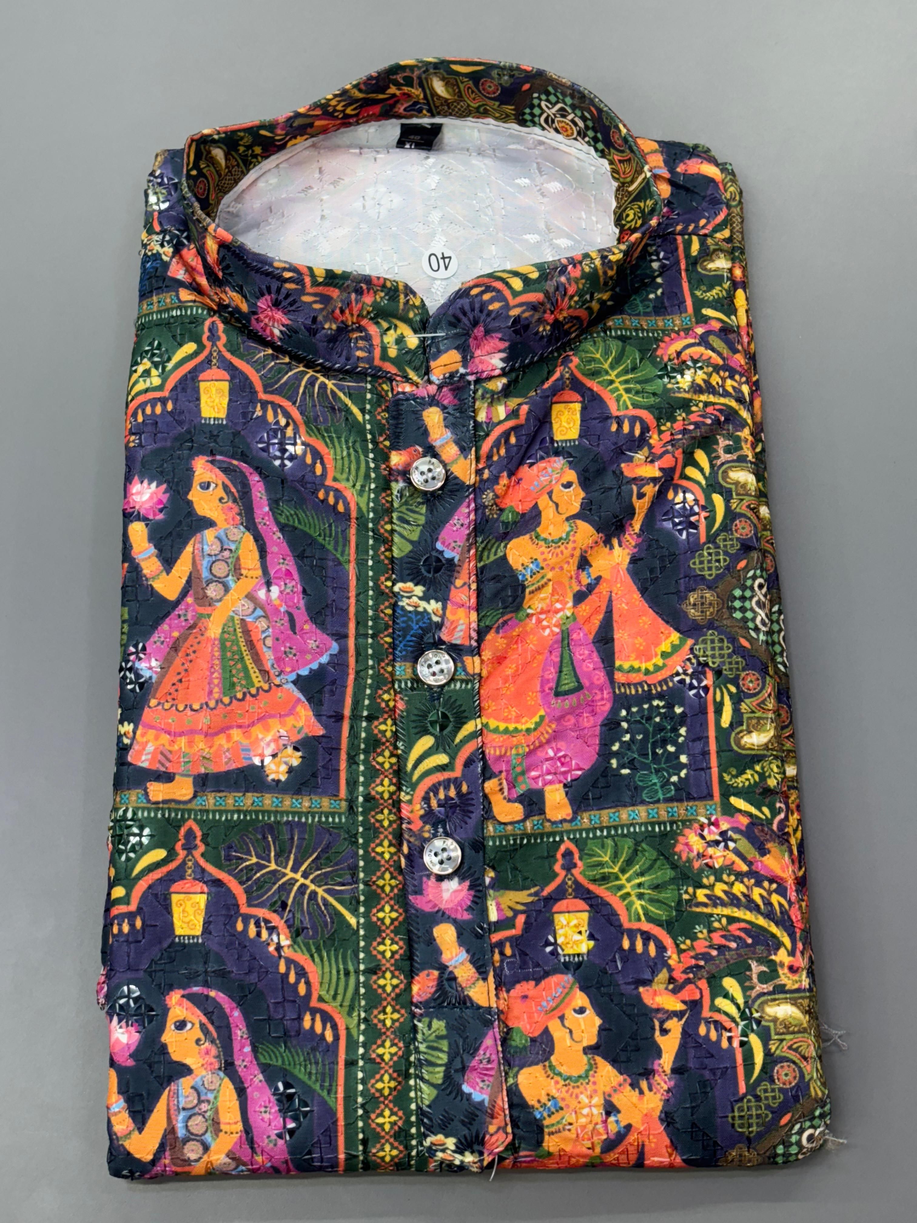 Position Print Fancy Crochet Kurta