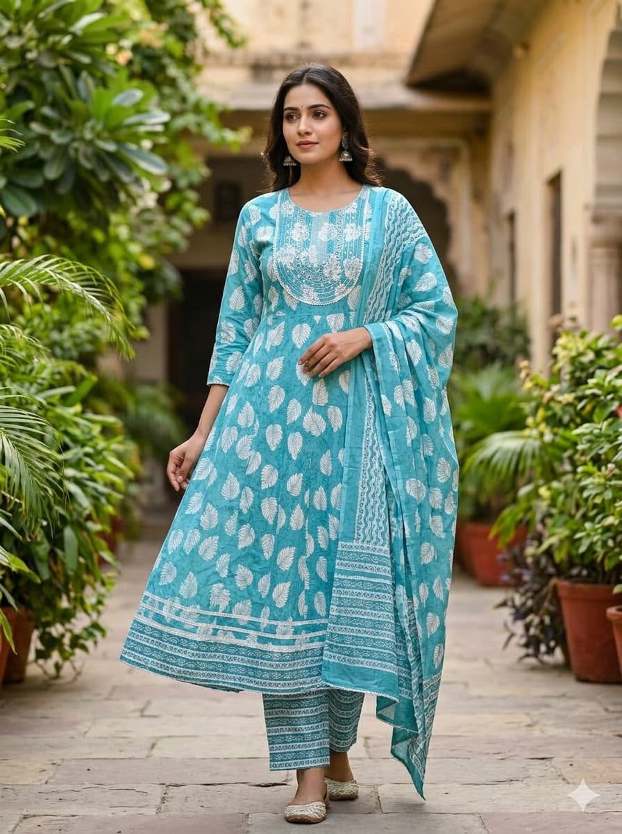 Cotton 3-Piece Gown Set