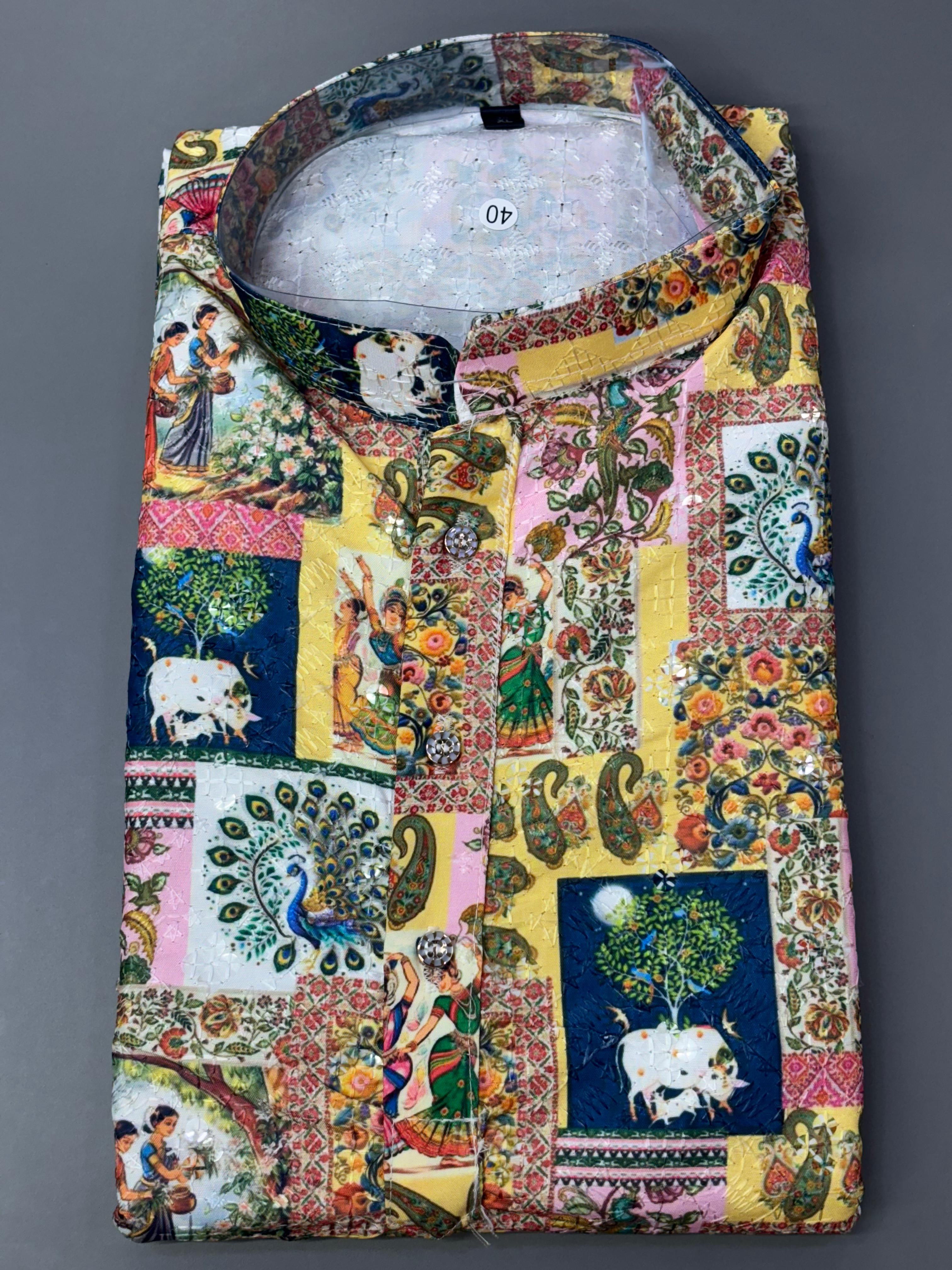 Position Print Fancy Crochet Kurta