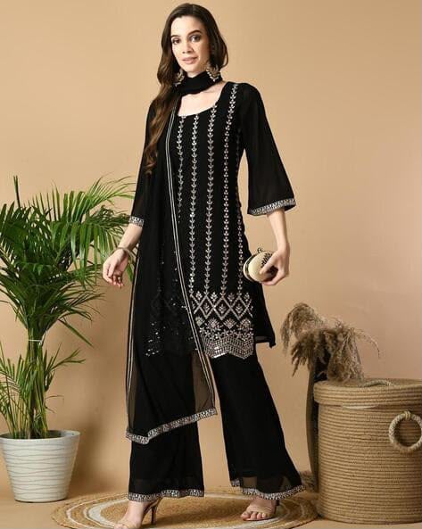 3-Piece Collection Kurti Sharara Dupatta With Lace
