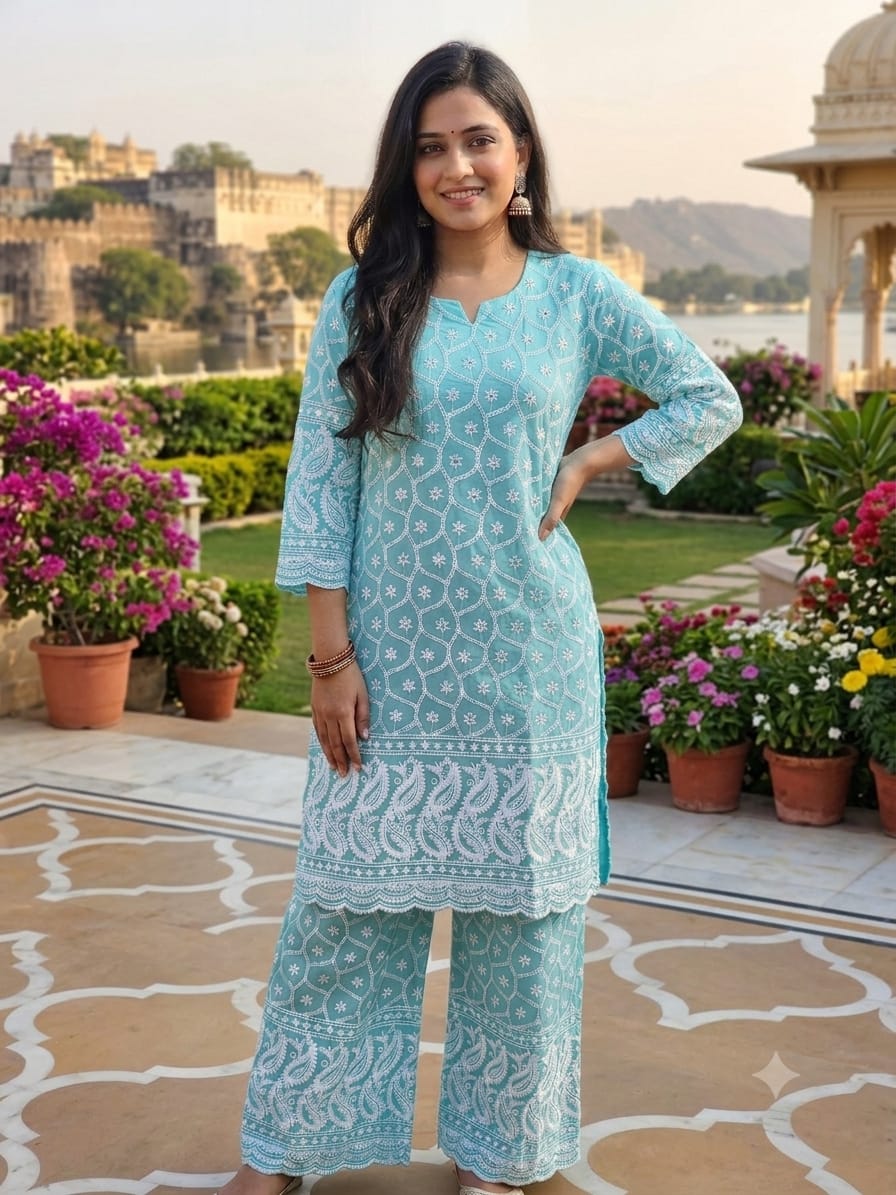 Fancy Chikan Work Co-Ord Set