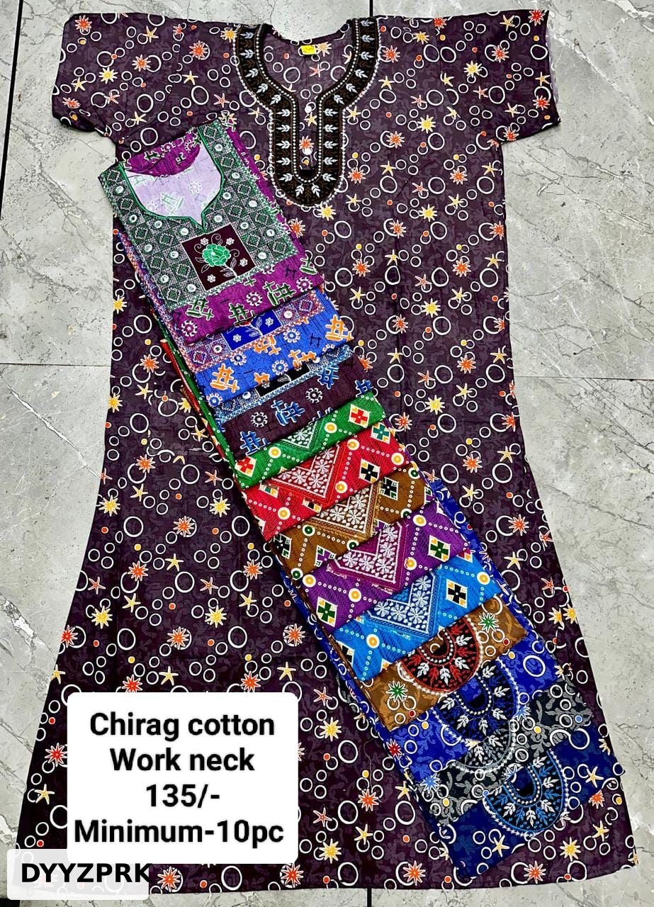 Chirag Cotton Work Neck Nighty