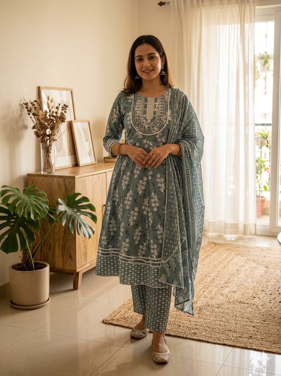 Cotton 3-Piece Gown Set