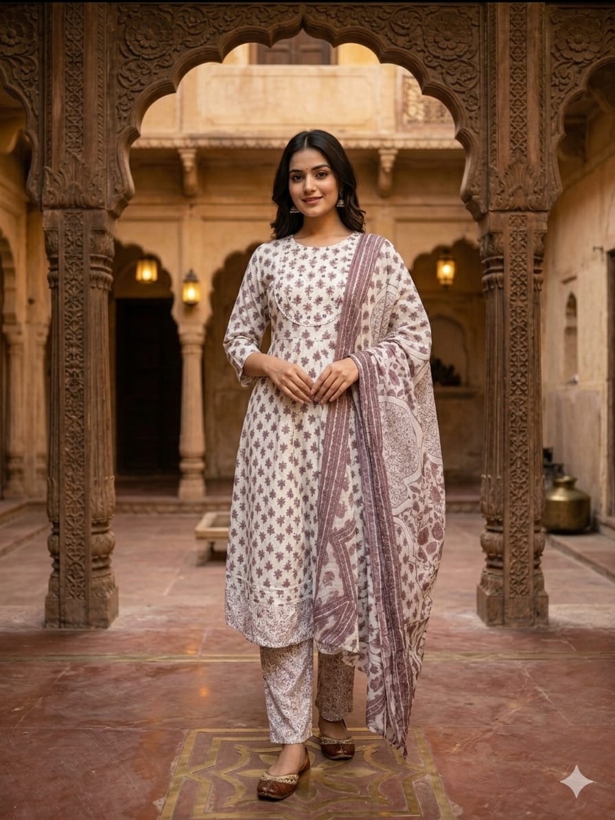 Cotton 3-Piece Gown Set