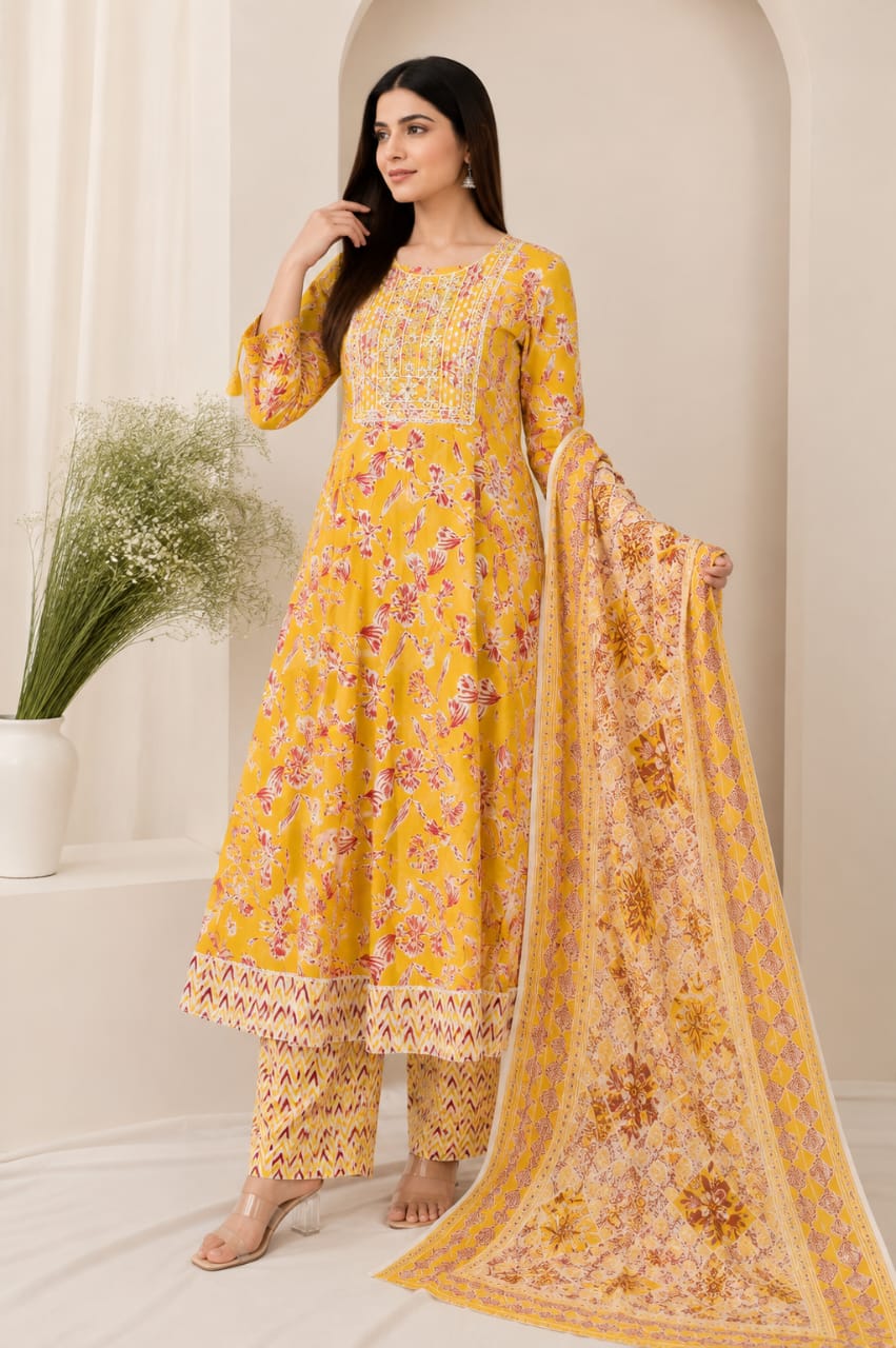 Anarkali Style Long Gown 3-Piece