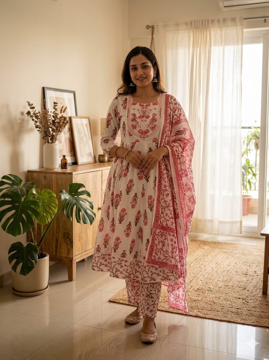 Cotton 3-Piece Gown Set