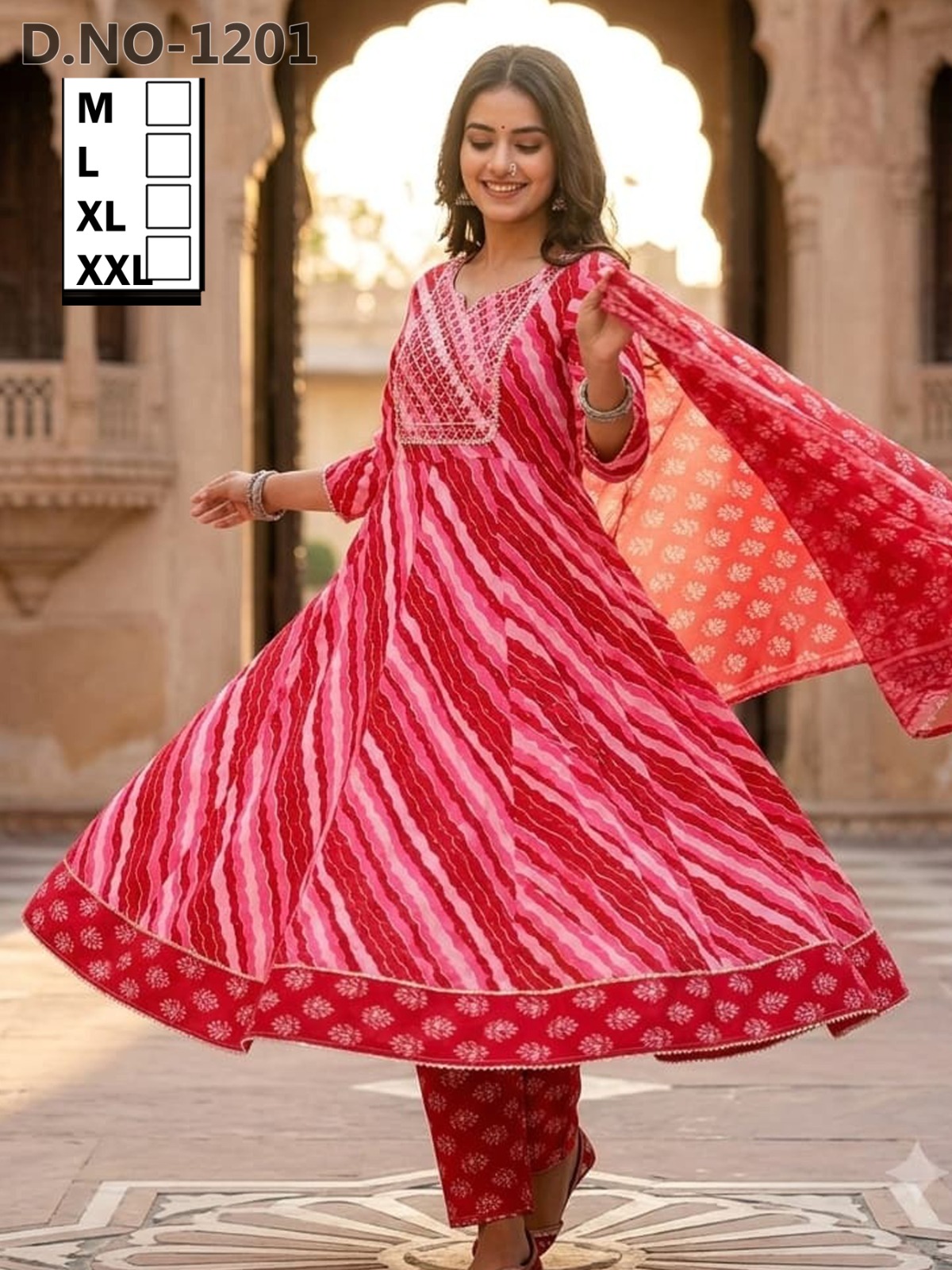Fancy Lehriya Anarkali Style 3-Piece Kurtis
