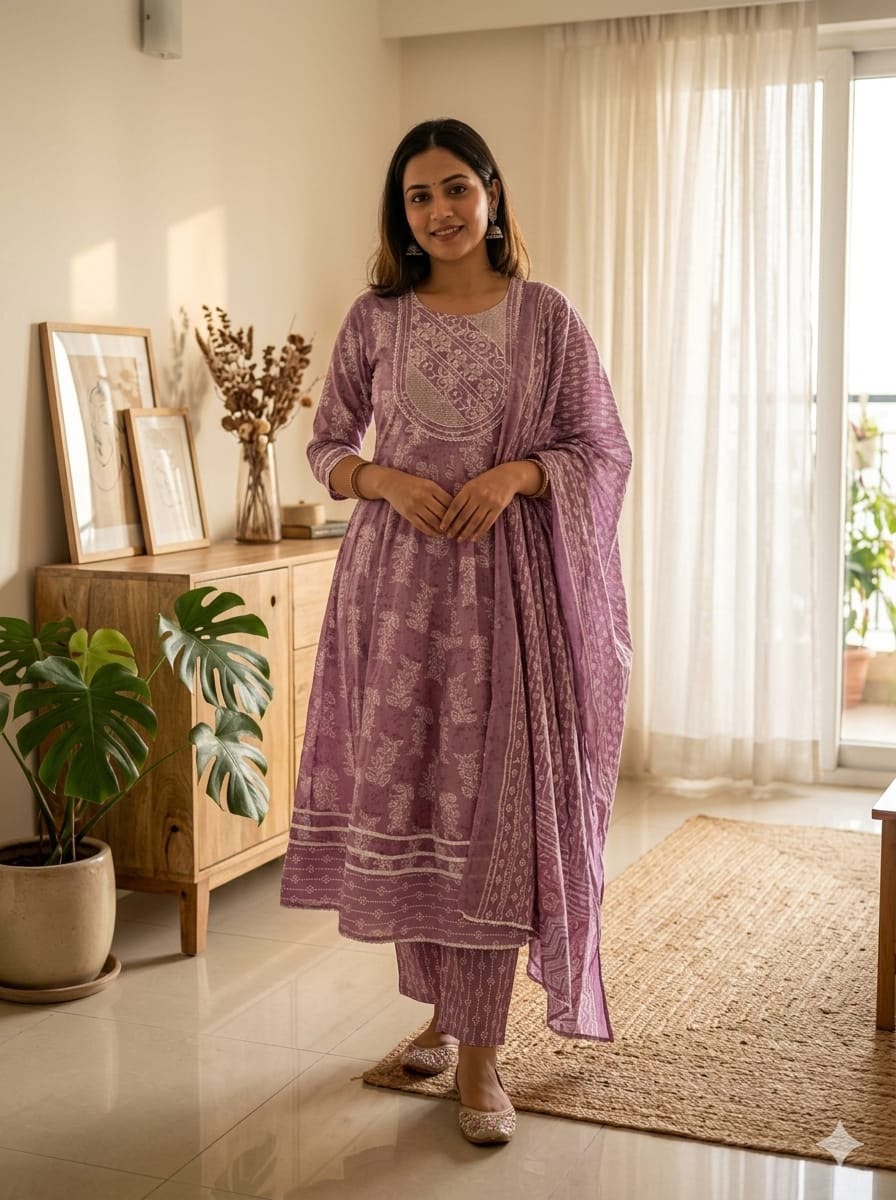 Cotton 3-Piece Gown Set