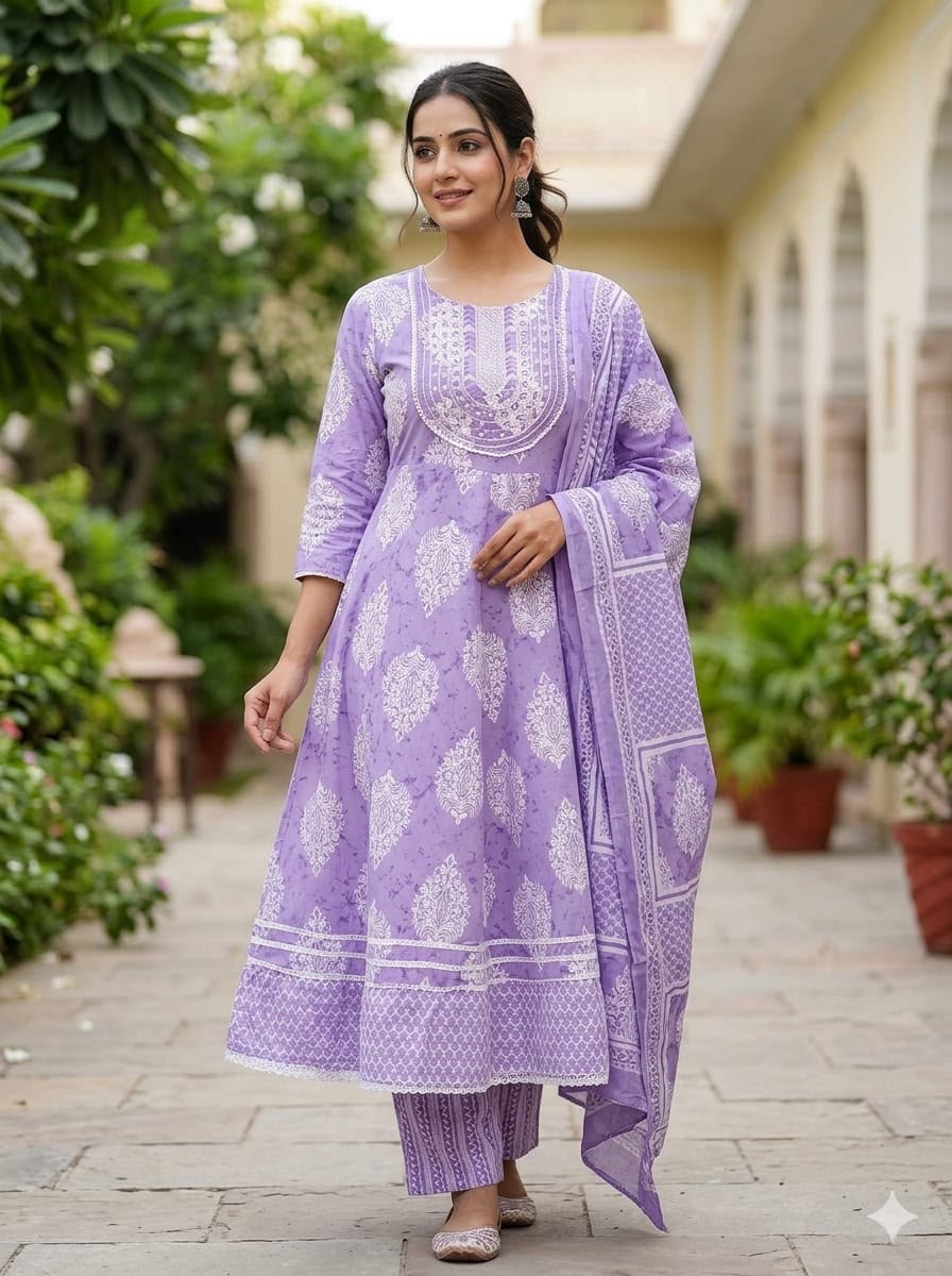Cotton 3-Piece Gown Set