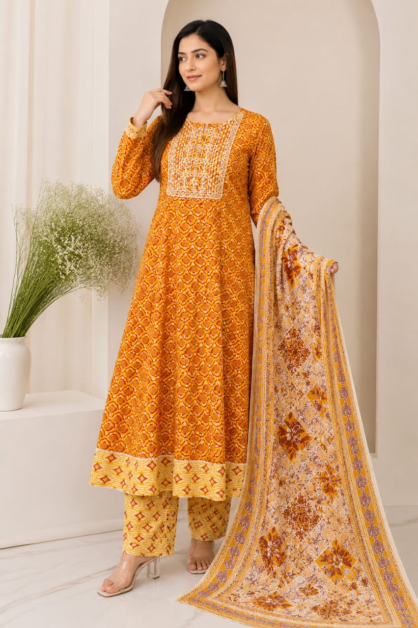Anarkali Style Long Gown 3-Piece