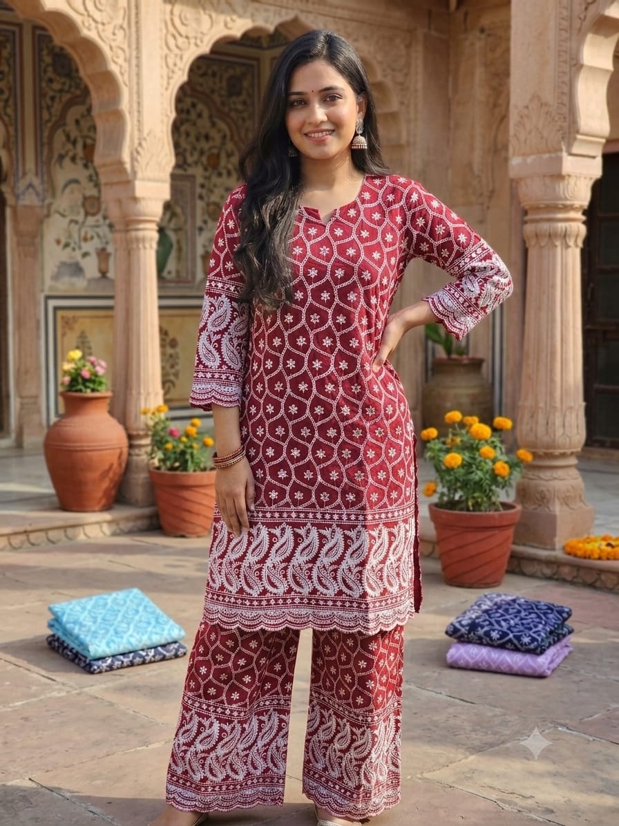 Fancy Chikan Work Co-Ord Set