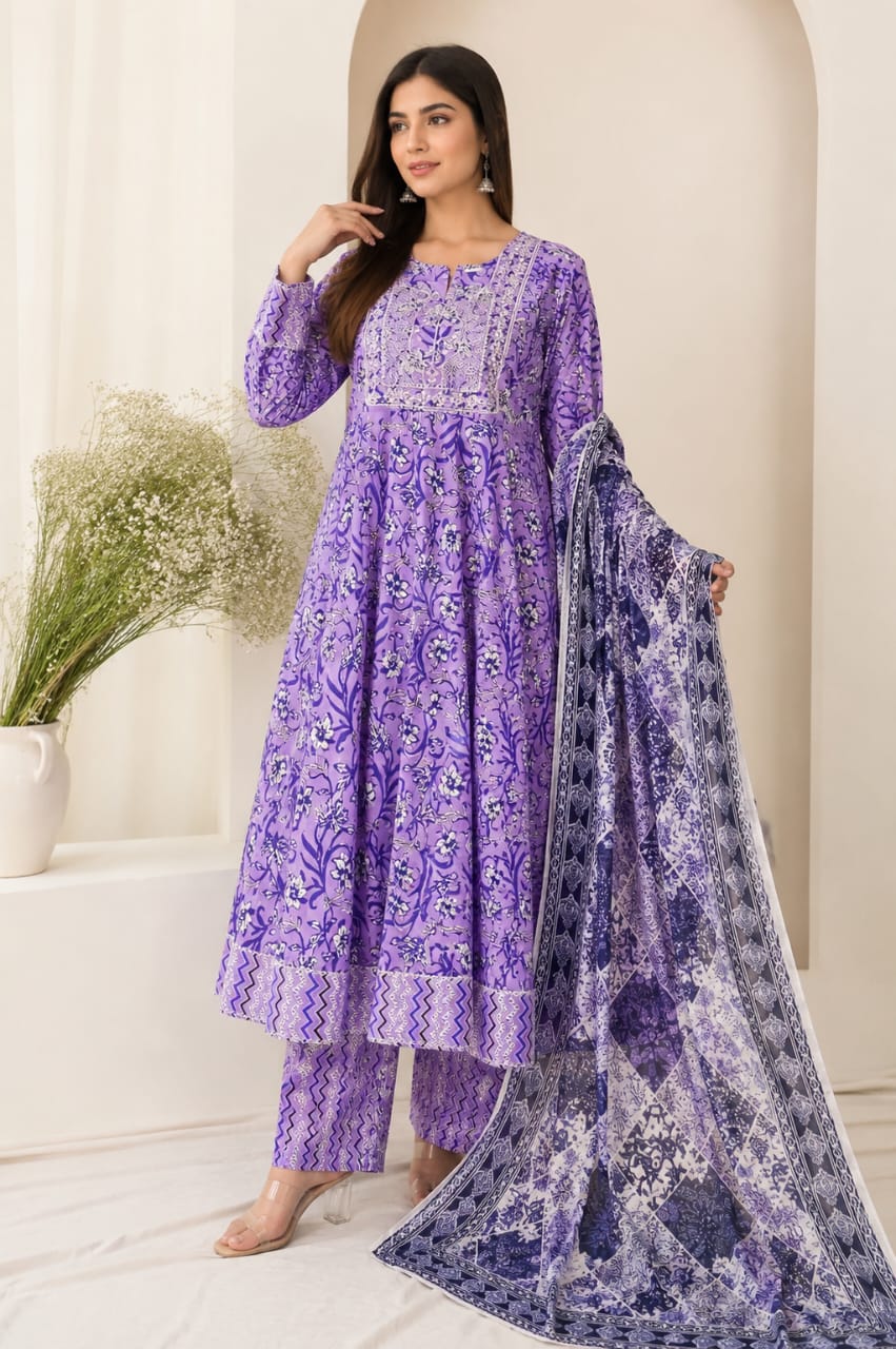 Anarkali Style Long Gown 3-Piece