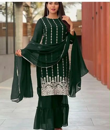 3-Piece Collection Kurti Sharara Dupatta With Lace