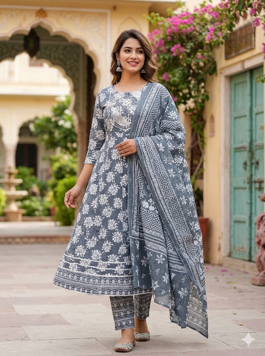 Cotton 3-Piece Gown Set