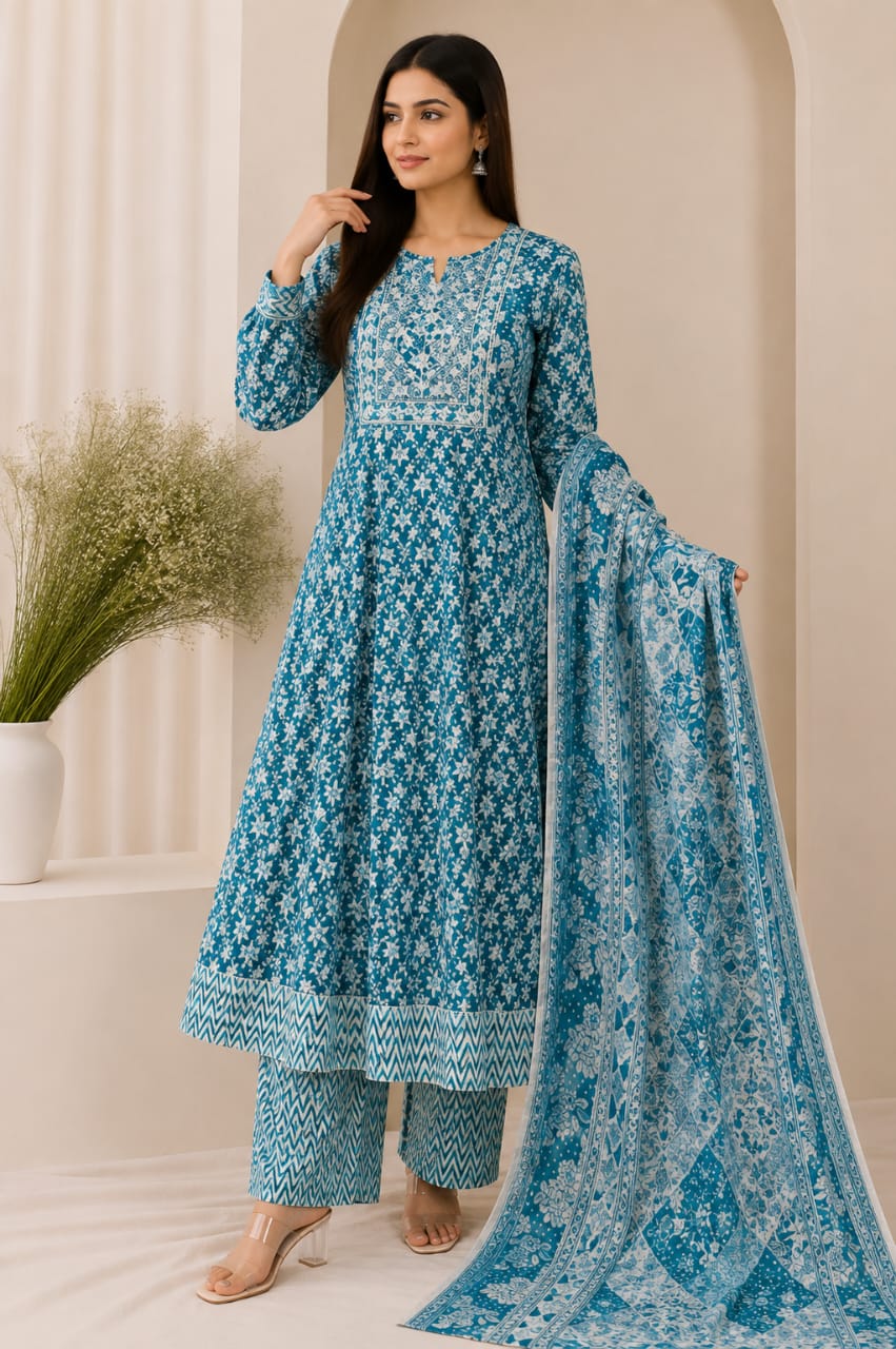 Anarkali Style Long Gown 3-Piece