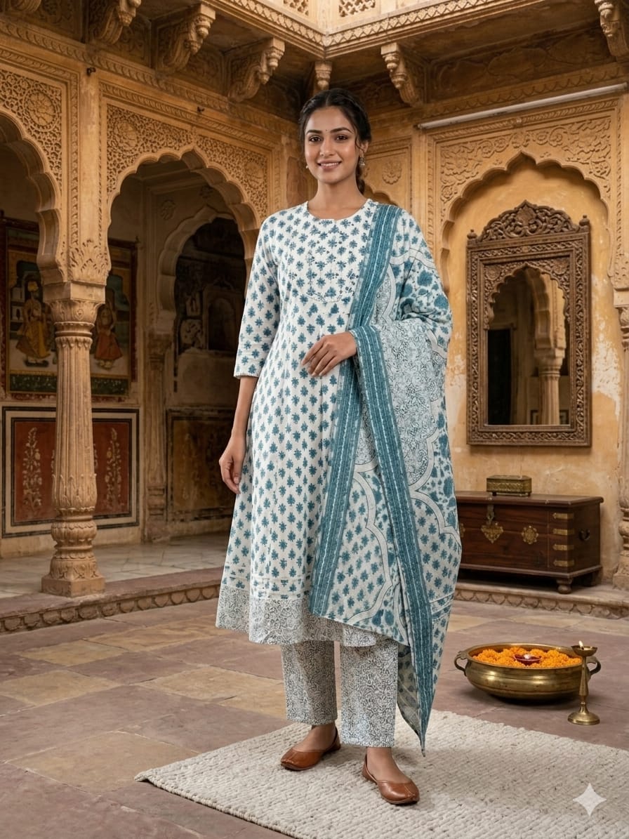 Cotton 3-Piece Gown Set
