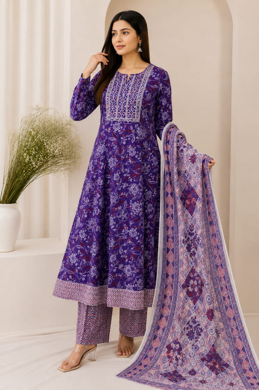Anarkali Style Long Gown 3-Piece