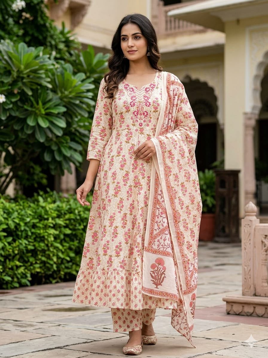 Cotton 3-Piece Gown Set