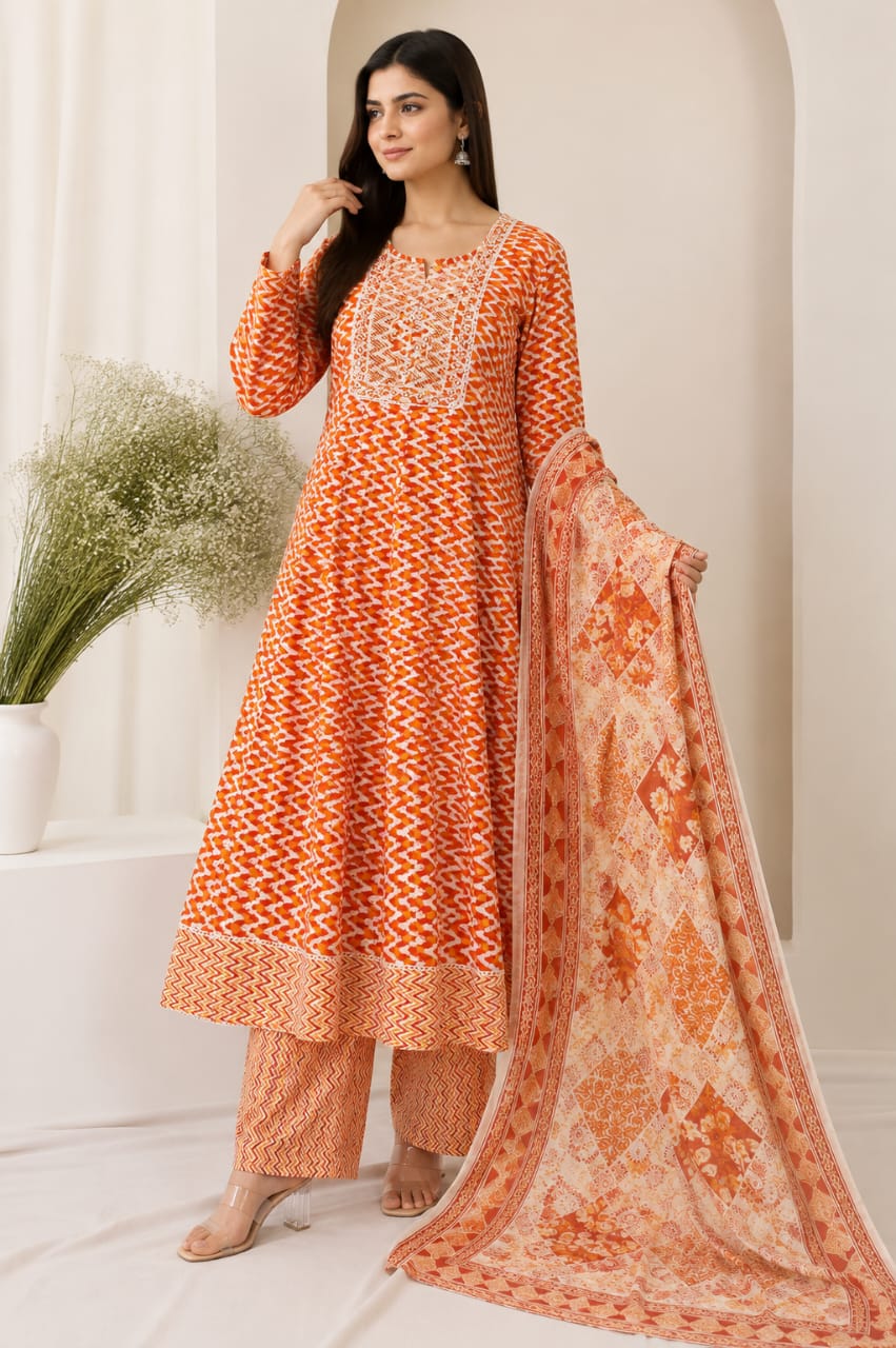 Anarkali Style Long Gown 3-Piece