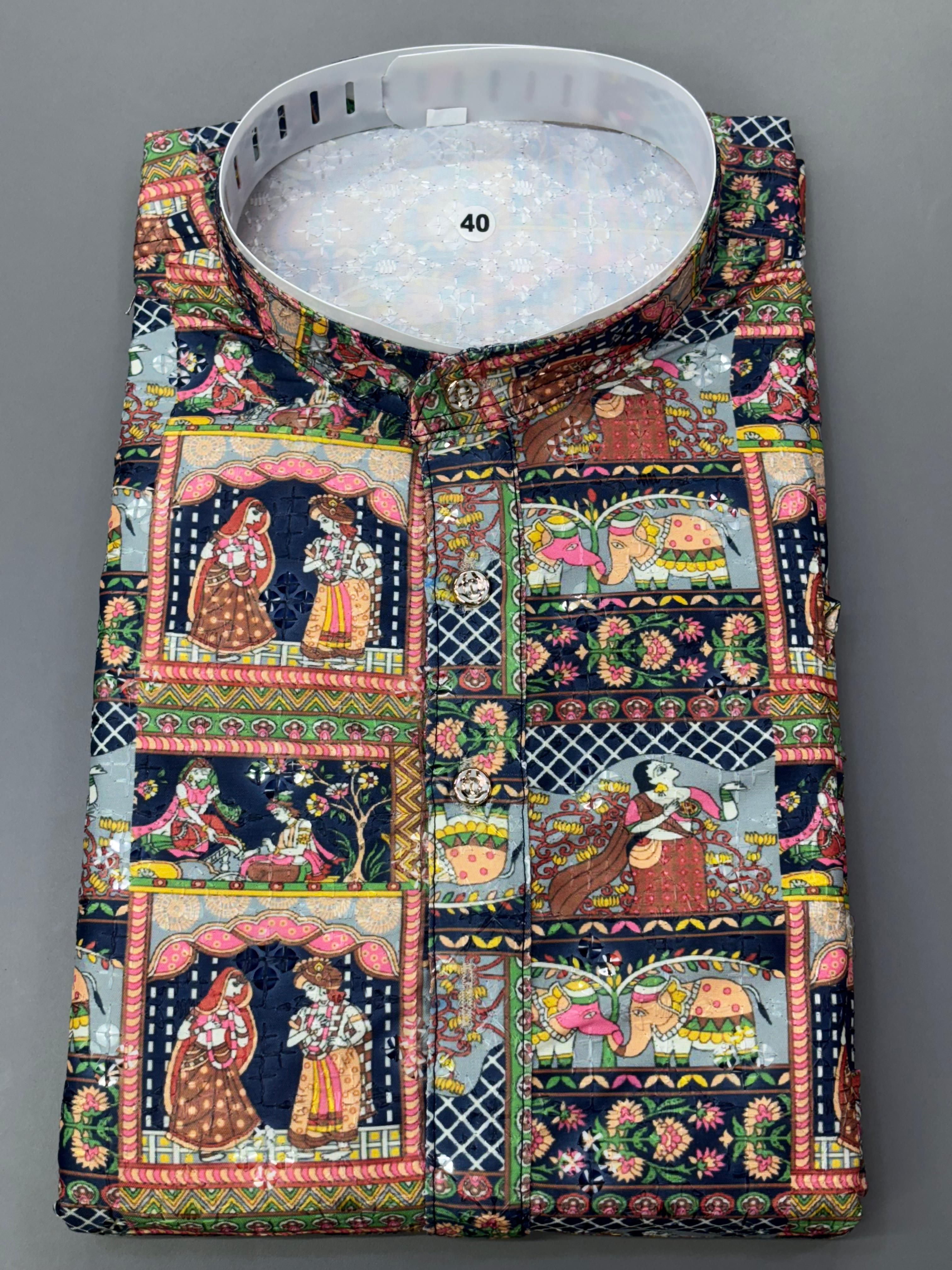 Position Print Fancy Crochet Kurta