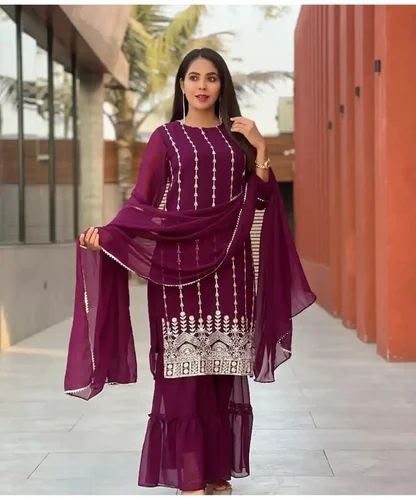 3-Piece Collection Kurti Sharara Dupatta With Lace