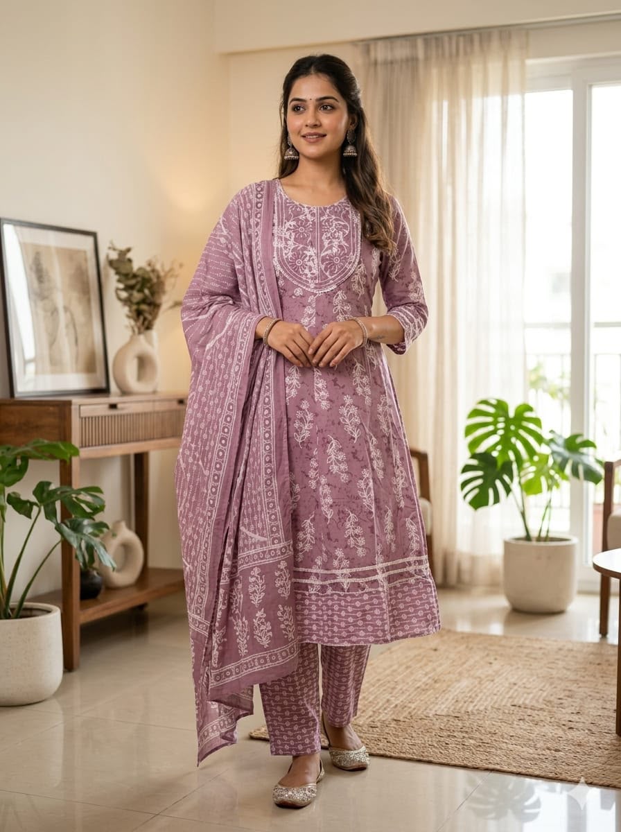 Cotton 3-Piece Gown Set