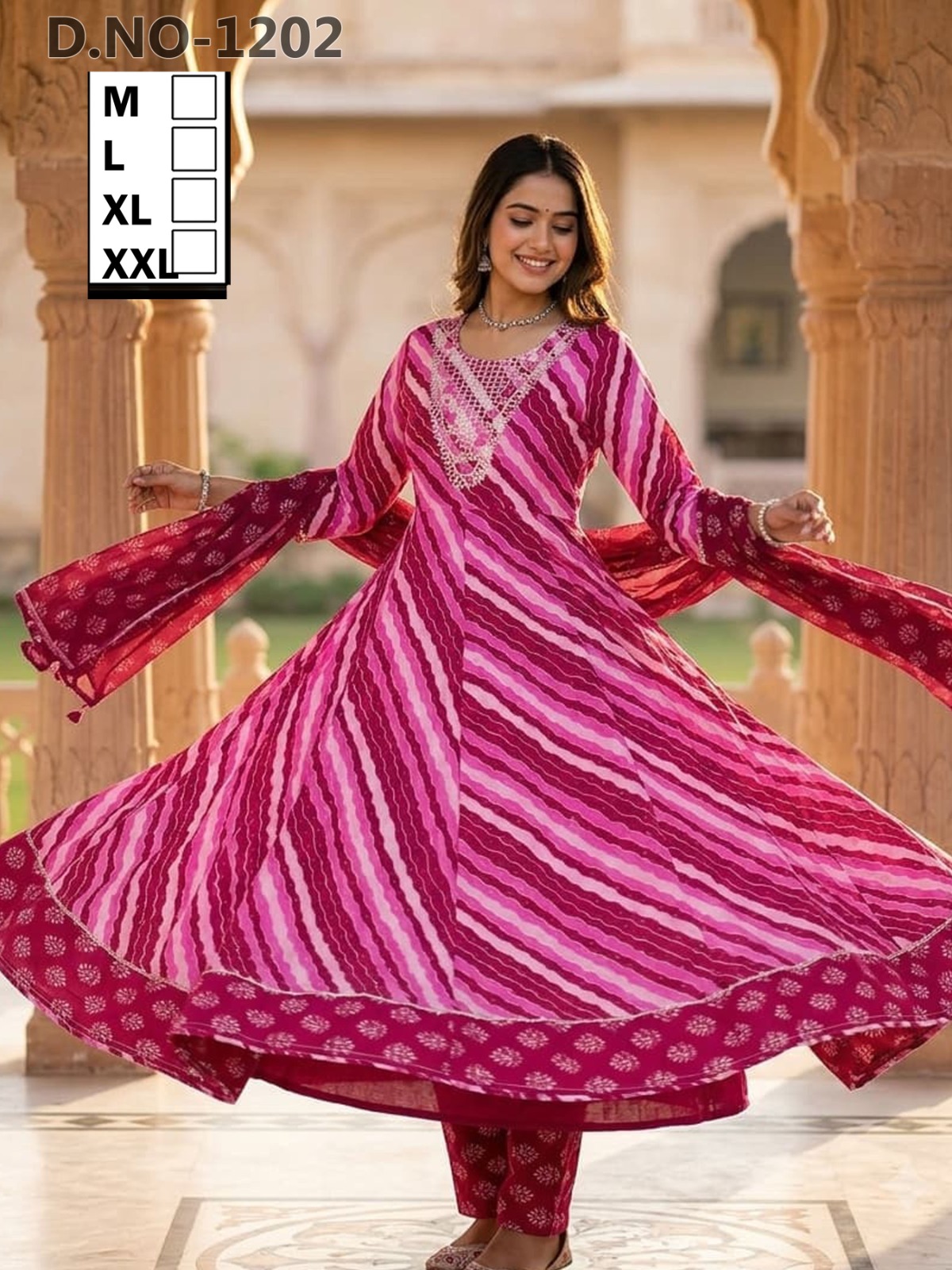 Fancy Lehriya Anarkali Style 3-Piece Kurtis