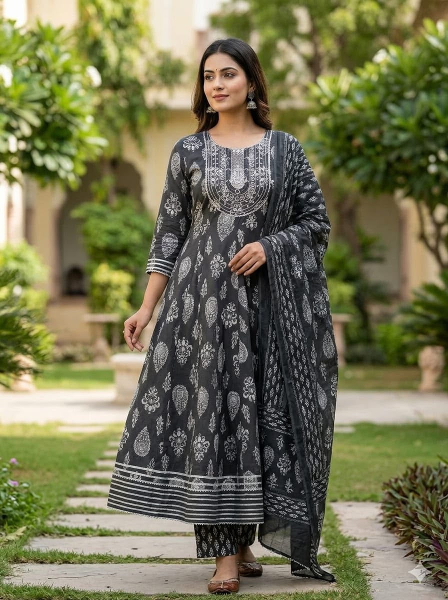Cotton 3-Piece Gown Set