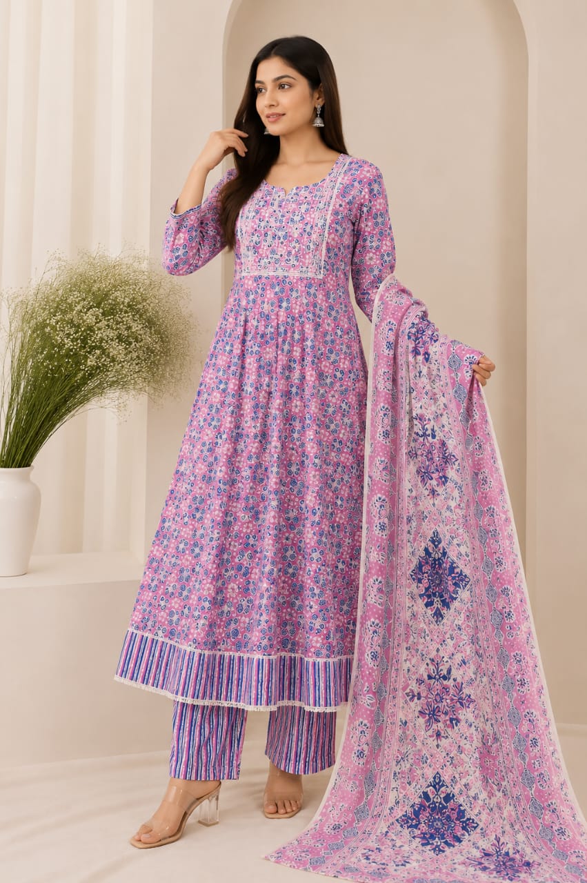 Anarkali Style Long Gown 3-Piece