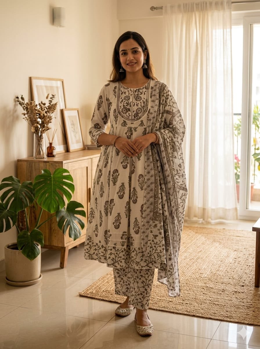Cotton 3-Piece Gown Set