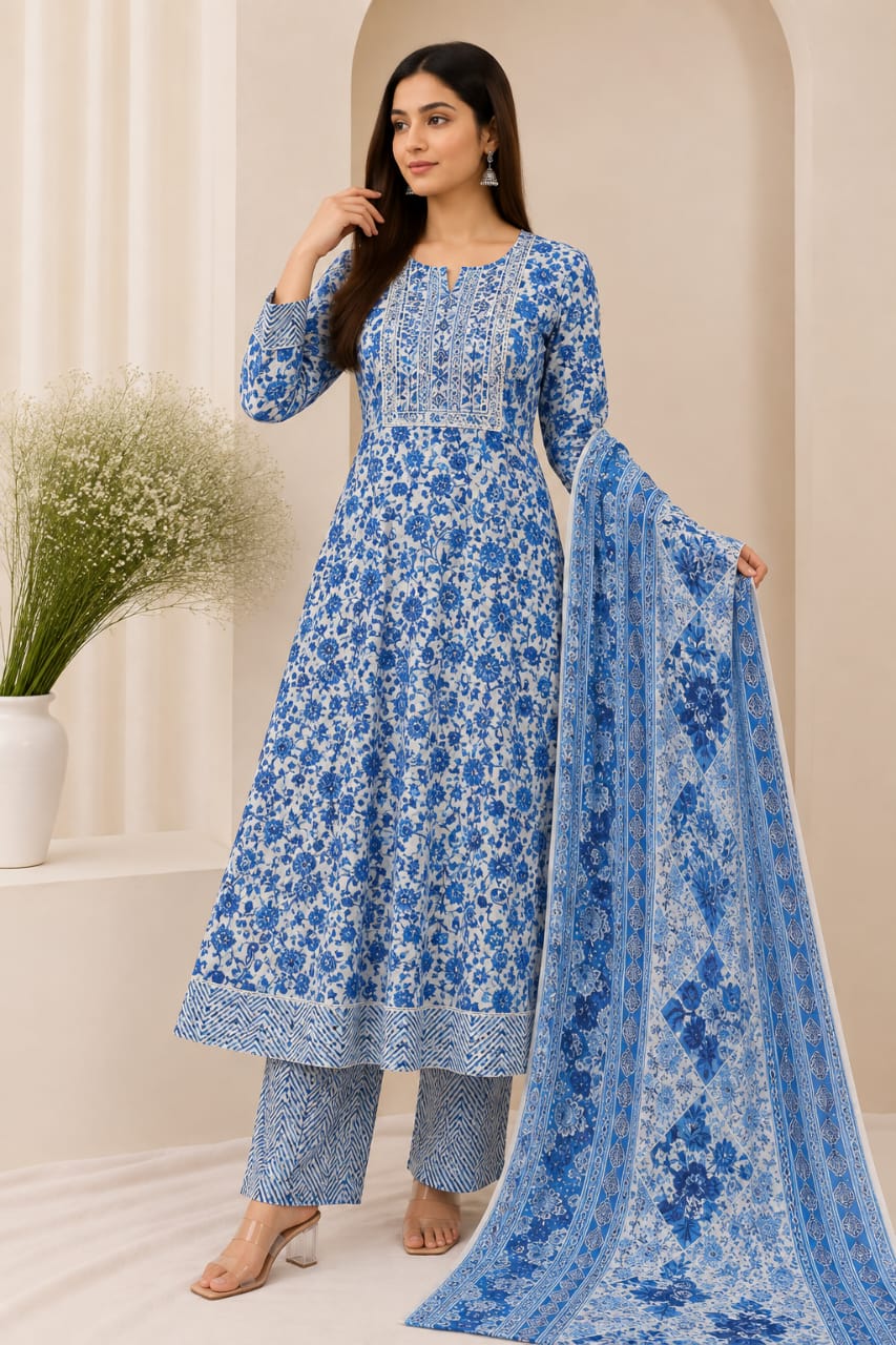 Anarkali Style Long Gown 3-Piece