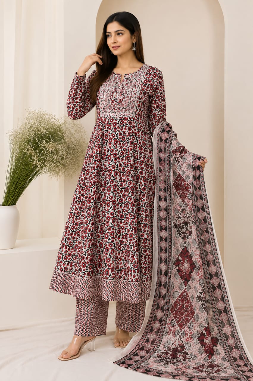 Anarkali Style Long Gown 3-Piece