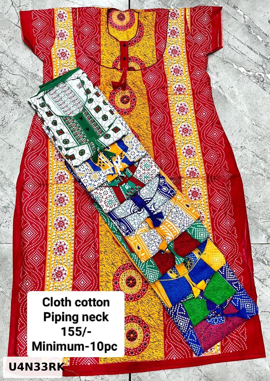 CLOTH COTTON PIPING NECK NIGHTY