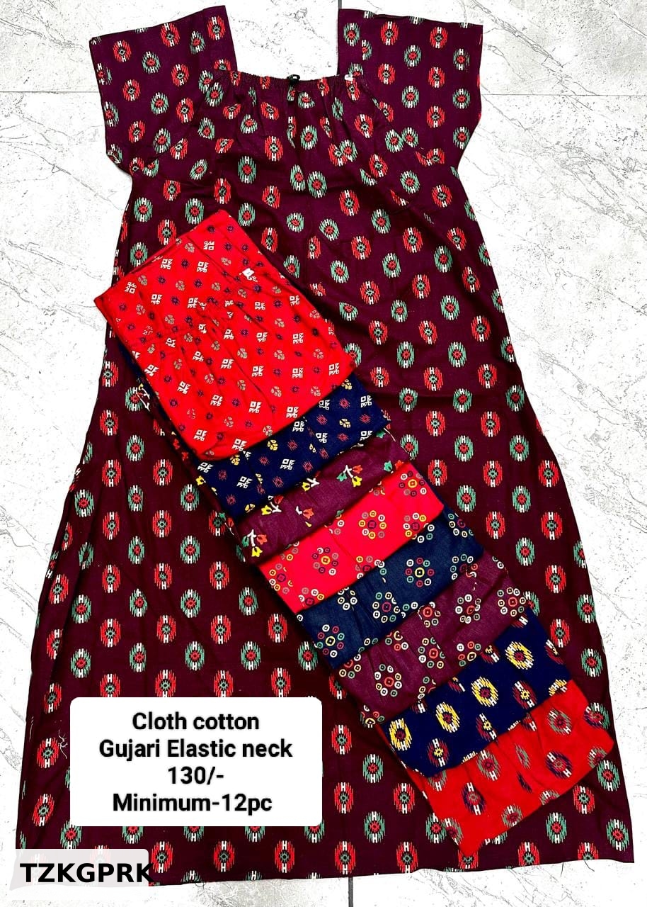 CLOTH COTTON GUJARI ELASTIC NECK NIGHTY