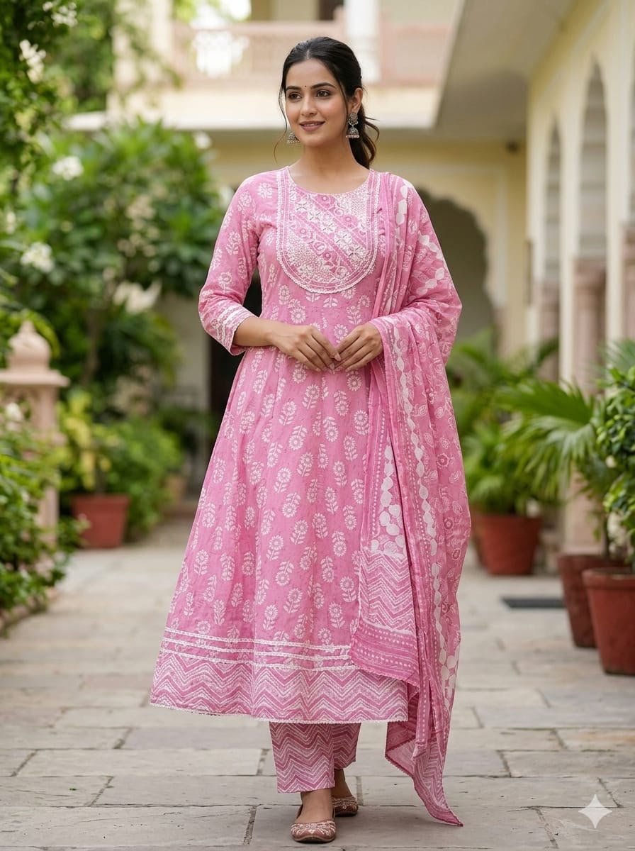 Cotton 3-Piece Gown Set